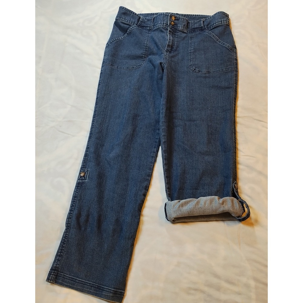 White Stag Womens Convertible Capri Jeans Sz 12‎ Blue Cotton Blend Button Accent
